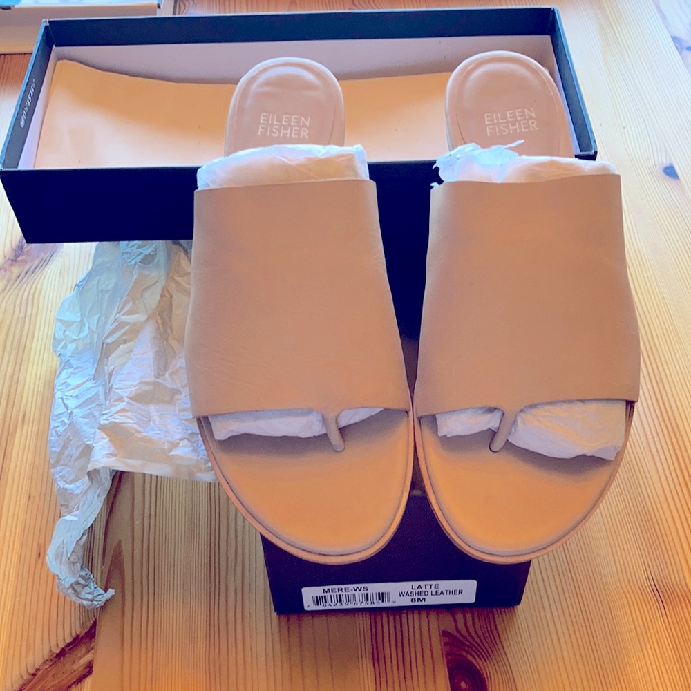 NEW Eileen Fisher Leather MERE Sandals, 8M, Latte